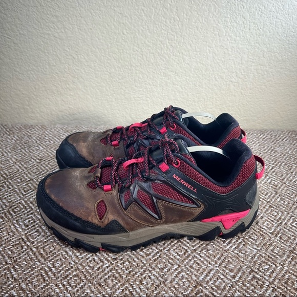 MERRELL ALL OUT BLAZE Brown Womens 8 Leather Lace Up Hiking Boots Hikers Gorpcor - Picture 3 of 8